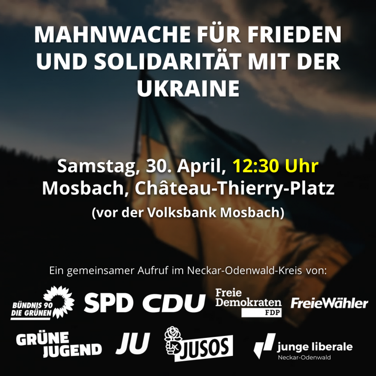 Einladung: Mahnwache für Frieden und Solidarität mit der Ukraine (30. April)