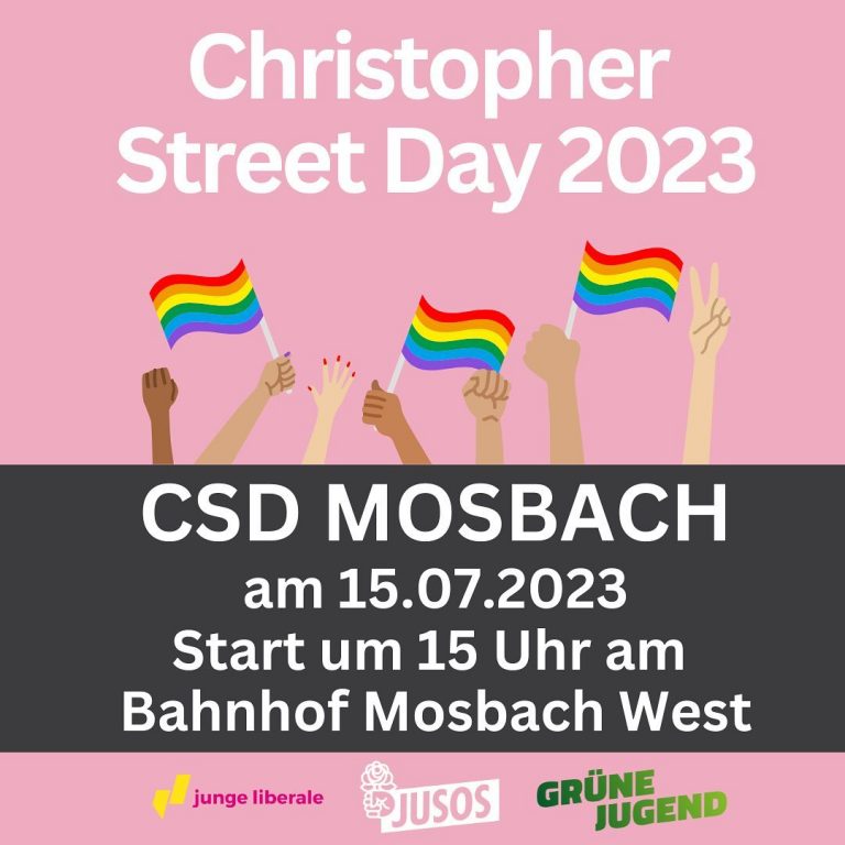 Jugendorganisationen der Ampelparteien im NOK organisieren einen Christopher Street Day in Mosbach (15. Juli)