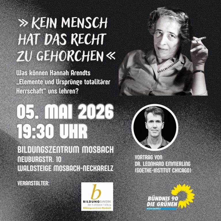 Hannah Arendts Analyse totalitärer Herrschaft: Vortrag von Dr. Leonhard Emmerling in Neckarelz